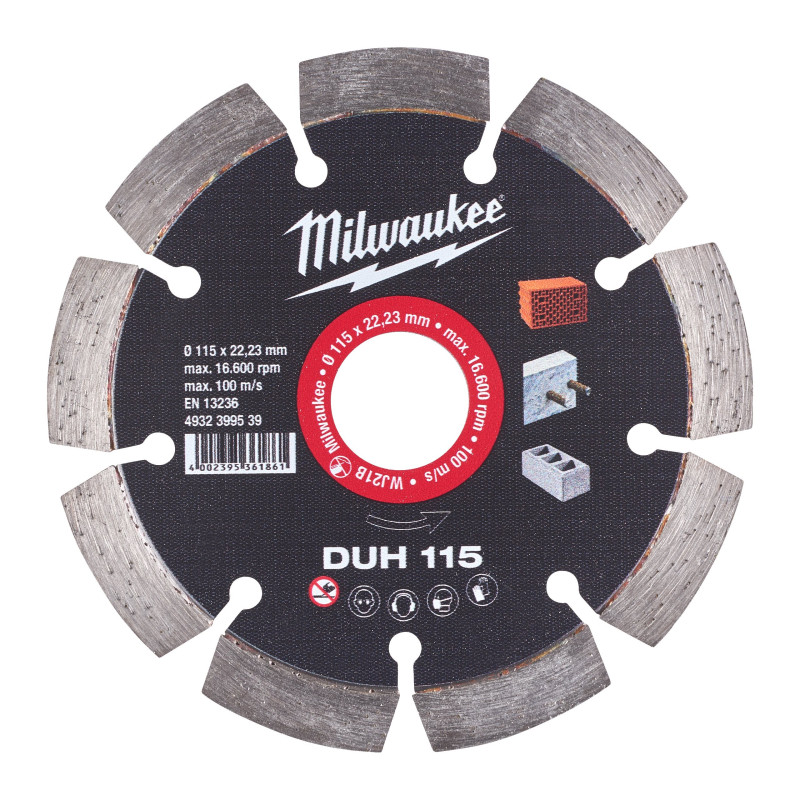Купити Диск алмазний MILWAUKEE DUH 115, діаметр 115мм (залізобетон, цегла). Офіційний магазин Мілвокі Україна, фірмова гарантія з доставкою по Украіні