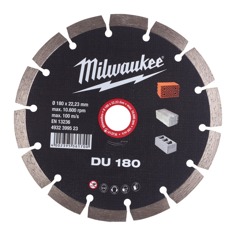 Купити Диск алмазний MILWAUKEE DU 180, діаметр 180мм (цегла, бетон, шлакоблок). Офіційний магазин Мілвокі Україна, фірмова гарантія з доставкою по Украіні