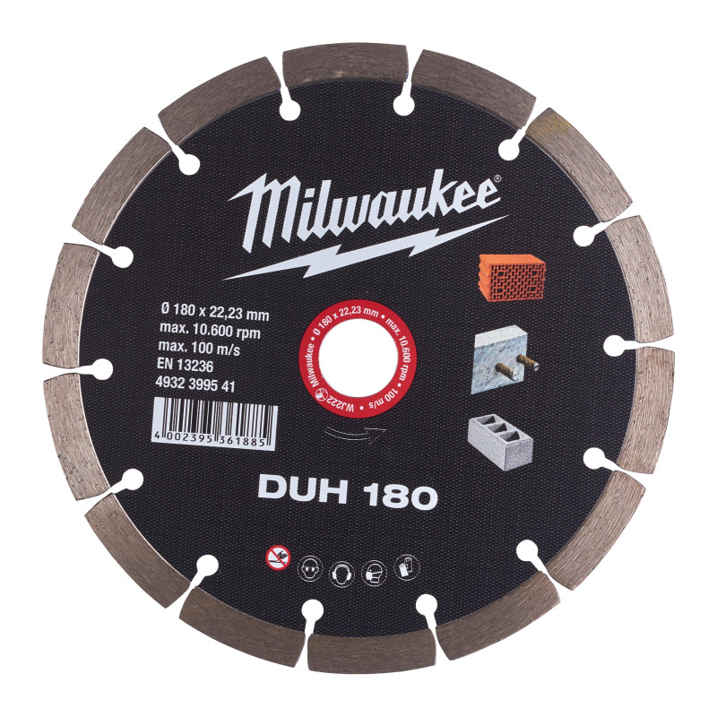Купити Диск алмазний MILWAUKEE DUH 180, діаметр 180мм (залізобетон, цегла). Офіційний магазин Мілвокі Україна, фірмова гарантія з доставкою по Украіні