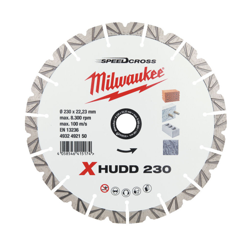 Купити Диск алмазний Speedcross MILWAUKEE XHUDD 230, діаметр 230мм (залізобетон, граніт, цегла). Офіційний магазин Мілвокі Україна, фірмова гарантія з доставкою по Украіні