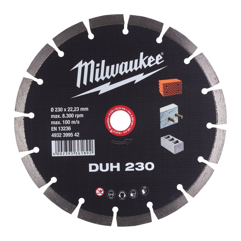 Купити Диск алмазний MILWAUKEE DUH 230, діаметр 230мм (залізобетон, цегла). Офіційний магазин Мілвокі Україна, фірмова гарантія з доставкою по Украіні