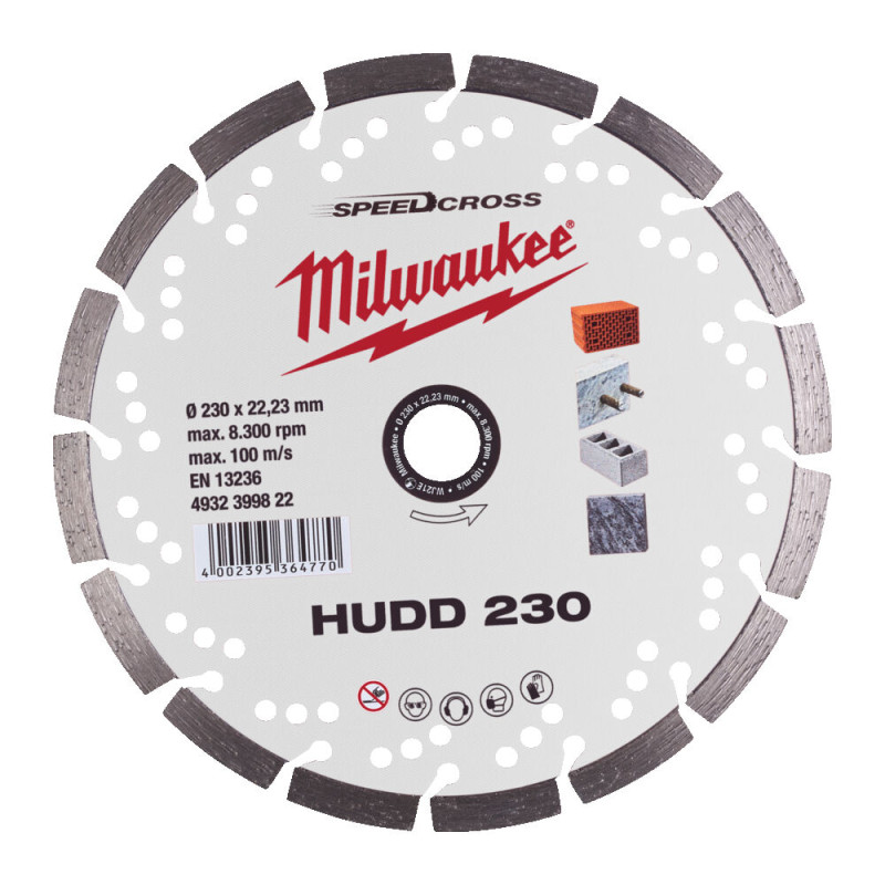 Купити Диск алмазний Speedcross MILWAUKEE HUDD 230, діаметр 230мм (залізобетон, граніт). Офіційний магазин Мілвокі Україна, фірмова гарантія з доставкою по Украіні