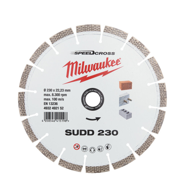 Купити Диск алмазний Speedcross MILWAUKEE SUDD 230, діаметр 230мм (залізобетон, цегла). Офіційний магазин Мілвокі Україна, фірмова гарантія з доставкою по Украіні