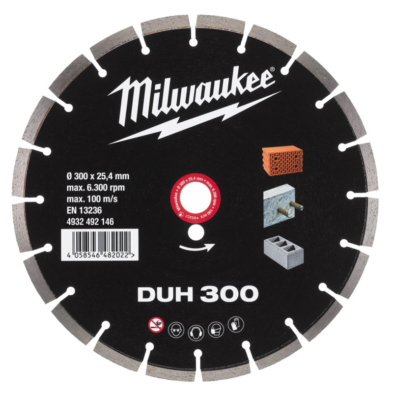 Купити Диск алмазний MILWAUKEE DUH 300, діаметр 300мм (залізобетон, цегла). Офіційний магазин Мілвокі Україна, фірмова гарантія з доставкою по Украіні