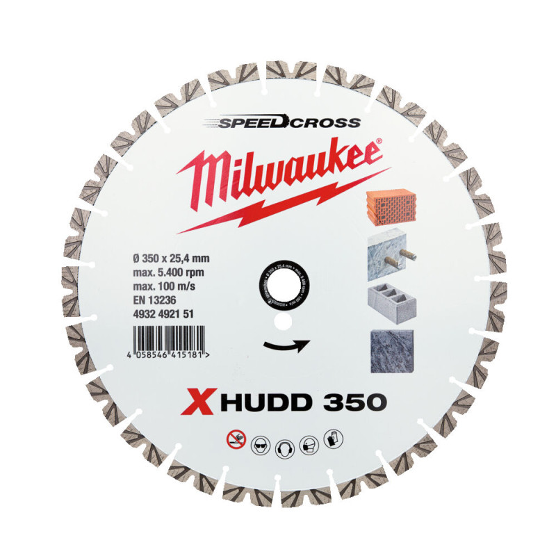 Купити Диск алмазний Speedcross MILWAUKEE XHUDD 350, діаметр 350мм (залізобетон, граніт, цегла). Офіційний магазин Мілвокі Україна, фірмова гарантія з доставкою по Украіні