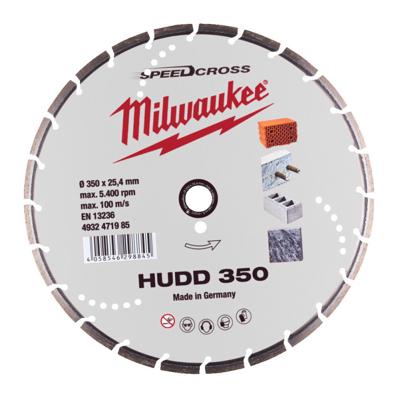 Купити Диск алмазний Speedcross MILWAUKEE HUDD 350, діаметр 350мм (залізобетон, граніт). Офіційний магазин Мілвокі Україна, фірмова гарантія з доставкою по Украіні