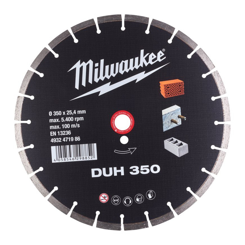 Купити Диск алмазний MILWAUKEE DUH 350, діаметр 350мм (залізобетон, цегла). Офіційний магазин Мілвокі Україна, фірмова гарантія з доставкою по Украіні