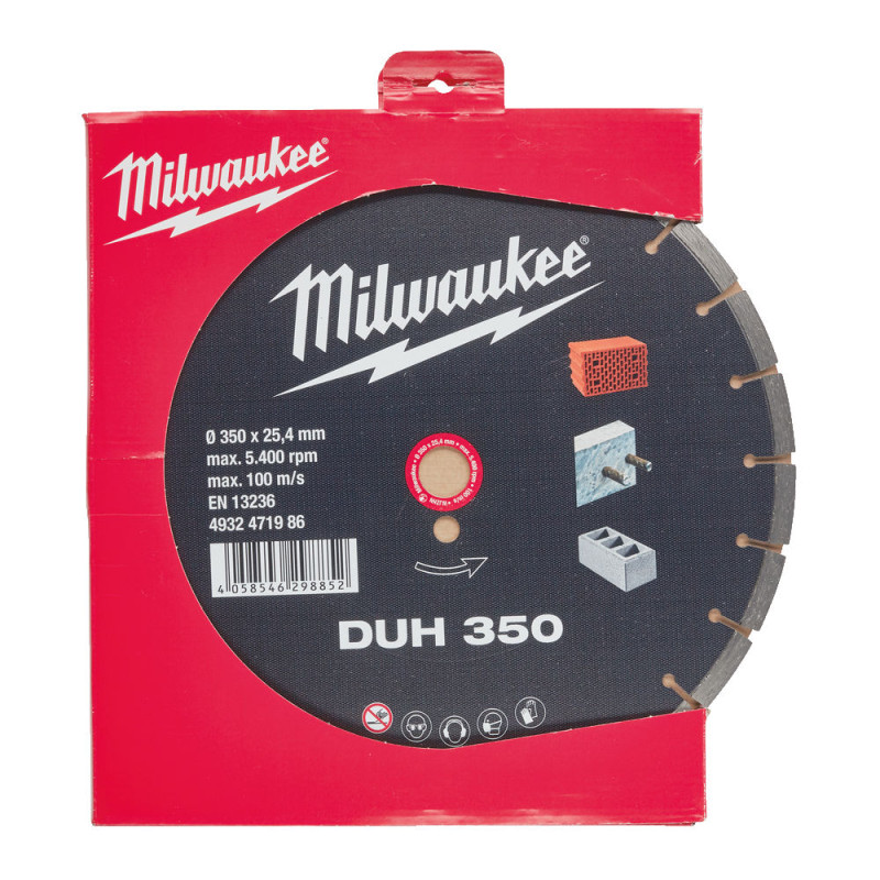 Купити Диск алмазний MILWAUKEE DUH 350, діаметр 350мм (залізобетон, цегла). Офіційний магазин Мілвокі Україна, фірмова гарантія з доставкою по Украіні