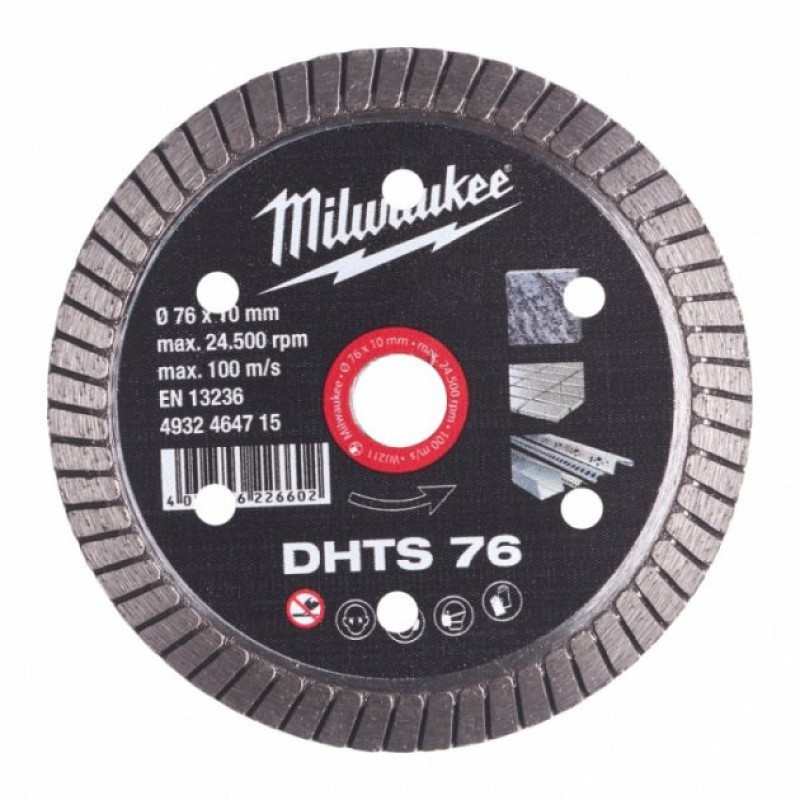 Купити Диск алмазний MILWAUKEE DHTS 76, діаметр 76мм (для M12 FCOT) (керамограніт, плитка). Офіційний магазин Мілвокі Україна, фірмова гарантія з доставкою по Украіні