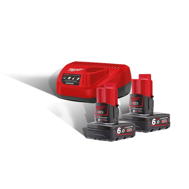 Купити Енергокомплект Li-Ion MILWAUKEE, M12 NRG-602 (зарядний пристрій, 2 акумулятори В6 6Аг, картонне пакування). Офіційний магазин Мілвокі Україна, фірмова гарантія з доставкою по Украіні