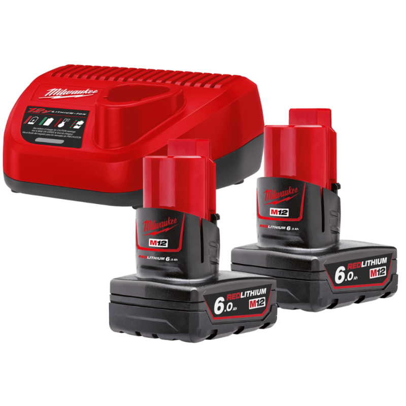 Купити Енергокомплект Li-Ion MILWAUKEE, M12 NRG-602 (зарядний пристрій, 2 акумулятори В6 6Аг, картонне пакування). Офіційний магазин Мілвокі Україна, фірмова гарантія з доставкою по Украіні