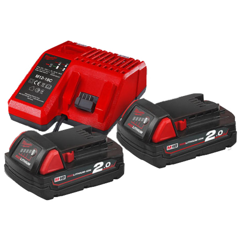 Купити Енергокомплект Li-Ion MILWAUKEE, M18 NRG-202 (зарядний пристрій М12-18С, 2 акумулятори М18 В2 2 Аг, картонне пакування). Офіційний магазин Мілвокі Україна, фірмова гарантія з доставкою по Украіні