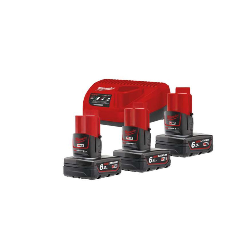 Купити Енергокомплект Li-Ion MILWAUKEE, M12 NRG-603 (зарядний пристрій С12 С, 3 акумулятори М12 В6 6Аг, картонне пакування). Офіційний магазин Мілвокі Україна, фірмова гарантія з доставкою по Украіні
