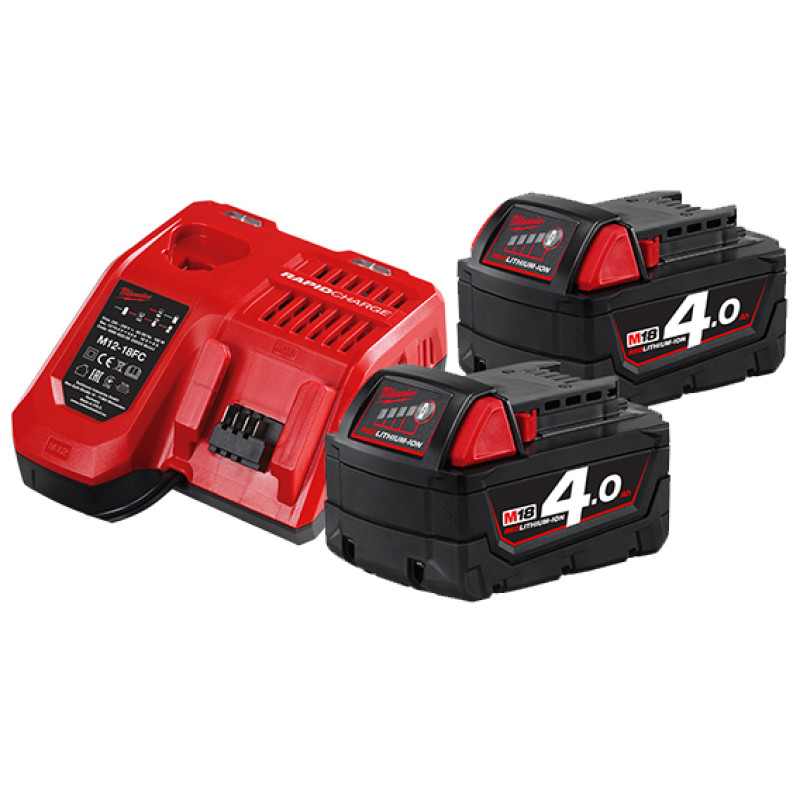 Купити Енергокомплект Li-Ion MILWAUKEE, M18 NRG-402 (зарядний пристрій M12-18FC, 2 акумулятори М18 В4 4Аг, картонне пакування). Офіційний магазин Мілвокі Україна, фірмова гарантія з доставкою по Украіні