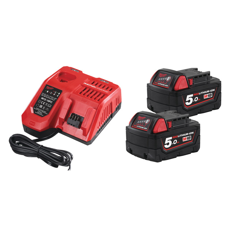 Купити Енергокомплект Li-Ion MILWAUKEE, M18 NRG-502 (зарядний пристрій M12-18 FC, 2 акумулятори М18 В5 5Аг) + подарунок акумулятор M12 B2 2Аг. Офіційний магазин Мілвокі Україна, фірмова гарантія з доставкою по Украіні