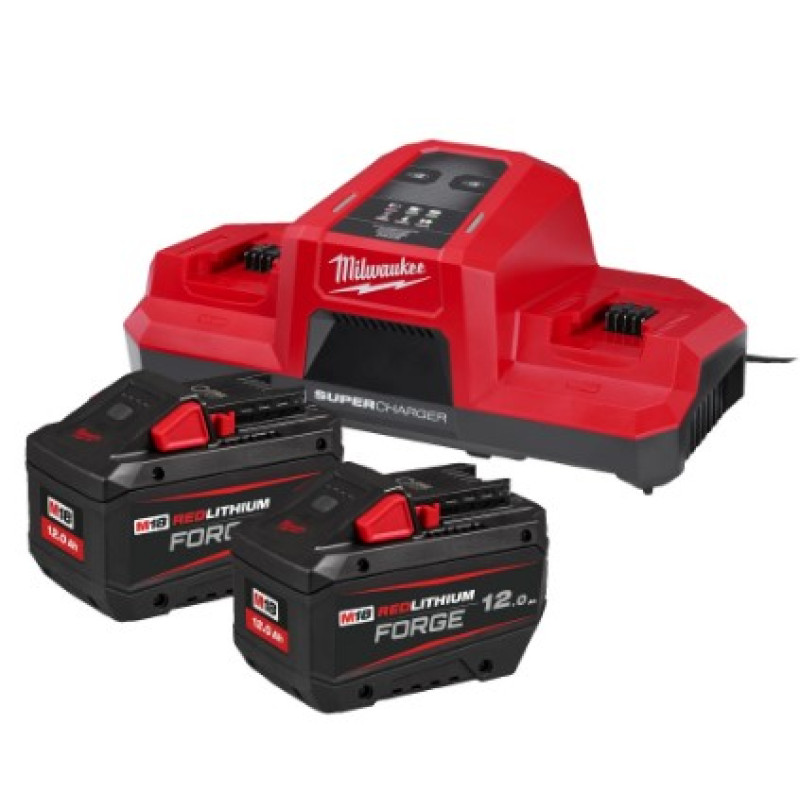 Купити Енергокомплект Li-Ion MILWAUKEE. M18 FORGENRG-122DBSC (зарядний пристрій M18 DBSC, 2 акумулятори М18 FB12 12Аг, картонне пакування). Офіційний магазин Мілвокі Україна, фірмова гарантія з доставкою по Украіні