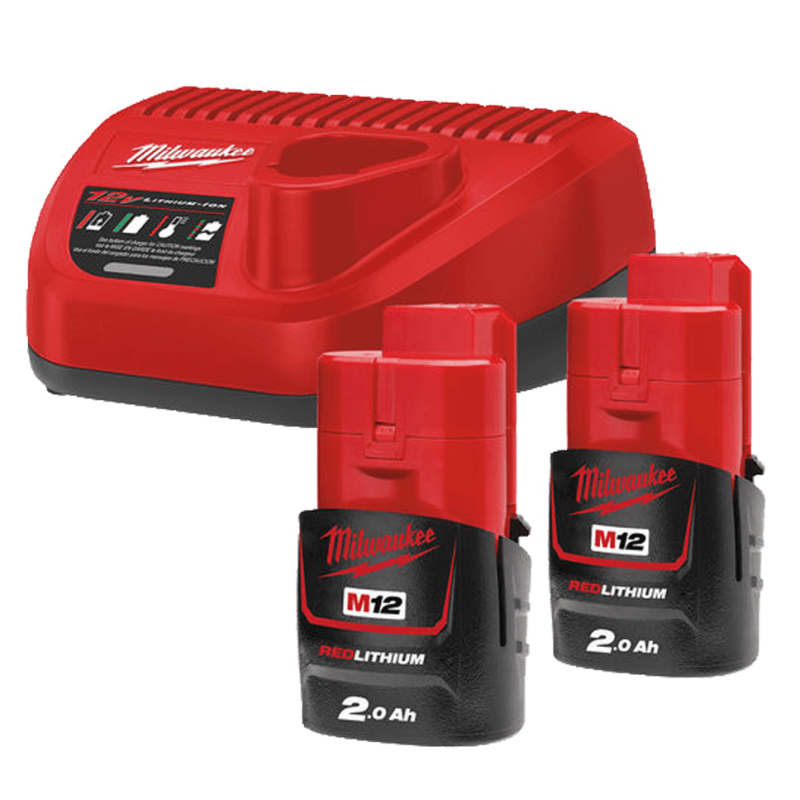 Купити Енергокомплект Li-Ion MILWAUKEE, M12 NRG-202 (зарядний пристрій С12, 2 акумулятори В2 2Аг, картонне пакуванння). Офіційний магазин Мілвокі Україна, фірмова гарантія з доставкою по Украіні