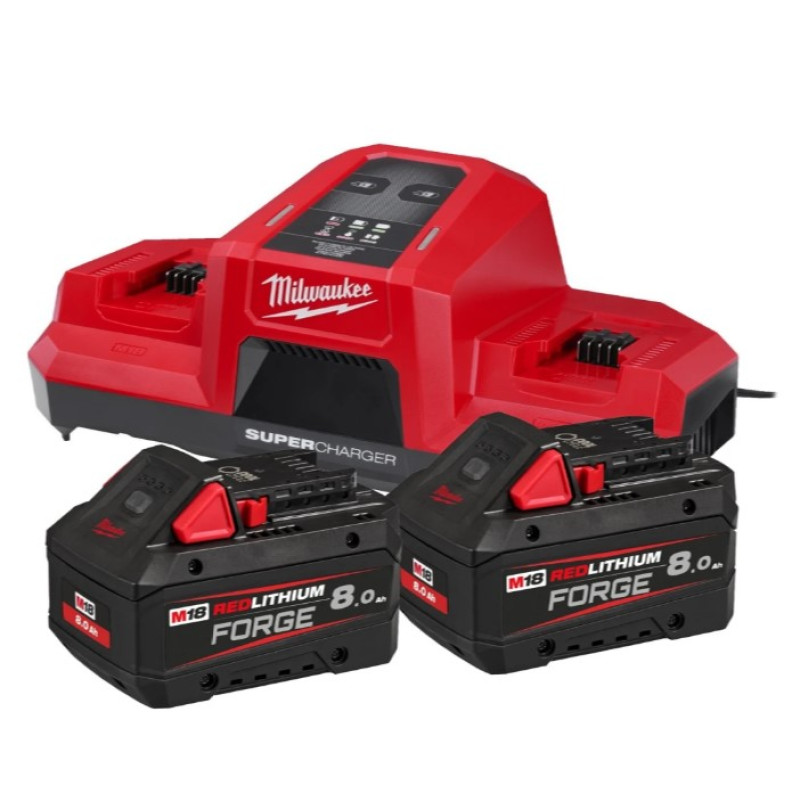 Купити Енергокомплект Li-Ion MILWAUKEE, M18 FORGENRG-802 DBSC (зарядний пристрій M18 DBSC, 2 акумулятори М18 FB8 8Аг, картонне пакування). Офіційний магазин Мілвокі Україна, фірмова гарантія з доставкою по Украіні