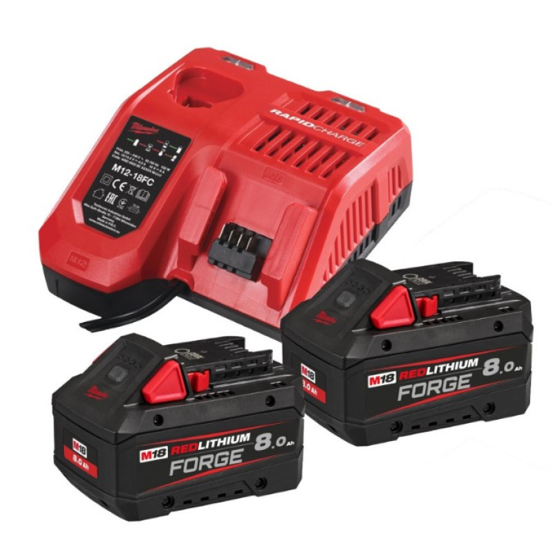 Купити Енергокомплект Li-Ion MILWAUKEE, M18 FORGENRG-802 (зарядний пристрій M12-18 FC, 2 акумулятори М18 FВ8 8Аг, картонне пакування). Офіційний магазин Мілвокі Україна, фірмова гарантія з доставкою по Украіні