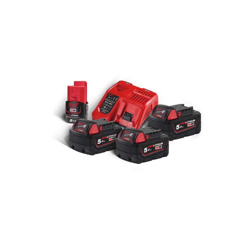 Купити Енергокомплект Li-Ion MILWAUKEE, M18 NRG-503 (зарядний пристрій M12-18FC, 3 акумулятори M18 В5 5Аг) + подарунок акумулятор M12 B2 2Ач. Офіційний магазин Мілвокі Україна, фірмова гарантія з доставкою по Украіні