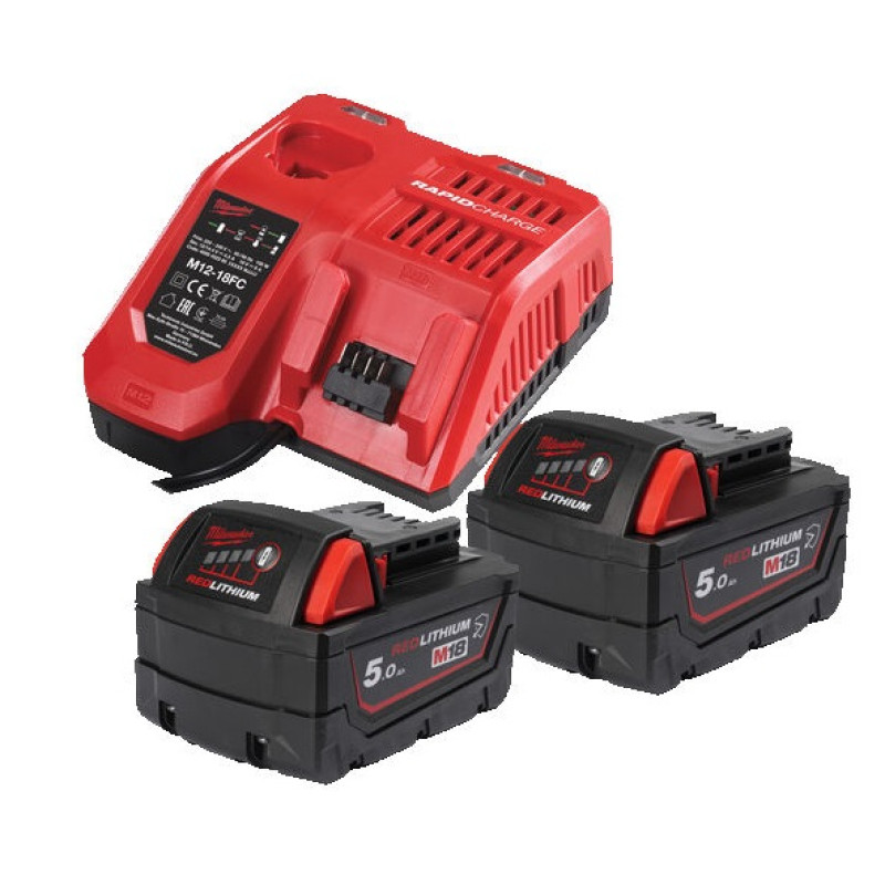 Купити Енергокомплект Li-Ion MILWAUKEE, M18 NRGCR-502 (зарядний пристрій M12-18FC, 2 акумулятори М18 B5-CR 5Аг). Офіційний магазин Мілвокі Україна, фірмова гарантія з доставкою по Украіні