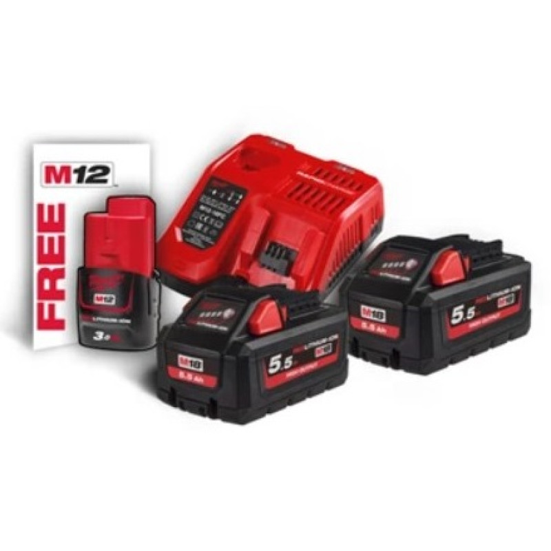 Купити Енергокомплект Li-Ion MILWAUKEE, M18 HNRG-552 (зарядний пристрій M12-18FC, 2 акумулятори М18 HВ5.5 5,5Аг, картонне пакування) + акумулятор M12 B3 3Аг. Офіційний магазин Мілвокі Україна, фірмова гарантія з доставкою по Украіні