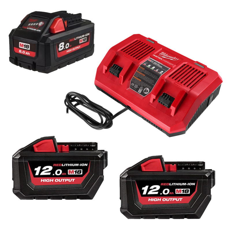 Купити Енергокомплект Li-Ion MILWAUKEE, M18 HNRGO1-823 (зарядний пристрій M18 DFC, 1 акумулятор М18 НВ8 8Аг, 2 акумулятори М18 НВ12 12Аг, картонне пакування). Офіційний магазин Мілвокі Україна, фірмова гарантія з доставкою по Украіні