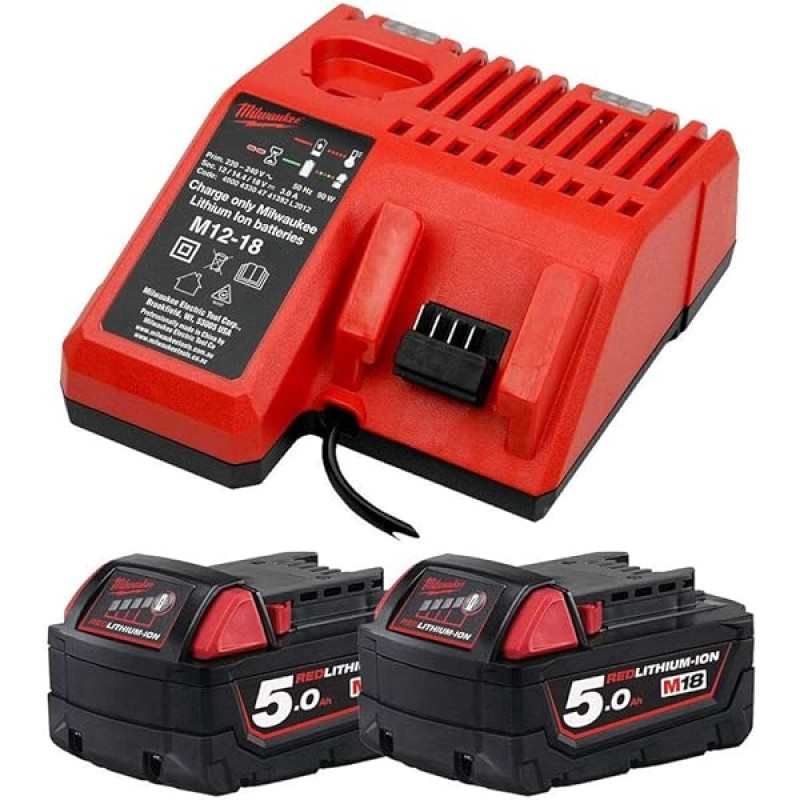 Купити Енергокомплект Li-Ion MILWAUKEE, M18 NRG-502С (зарядний пристрій M12-18FC, 2 акумулятори М18 В5 5Аг). Офіційний магазин Мілвокі Україна, фірмова гарантія з доставкою по Украіні