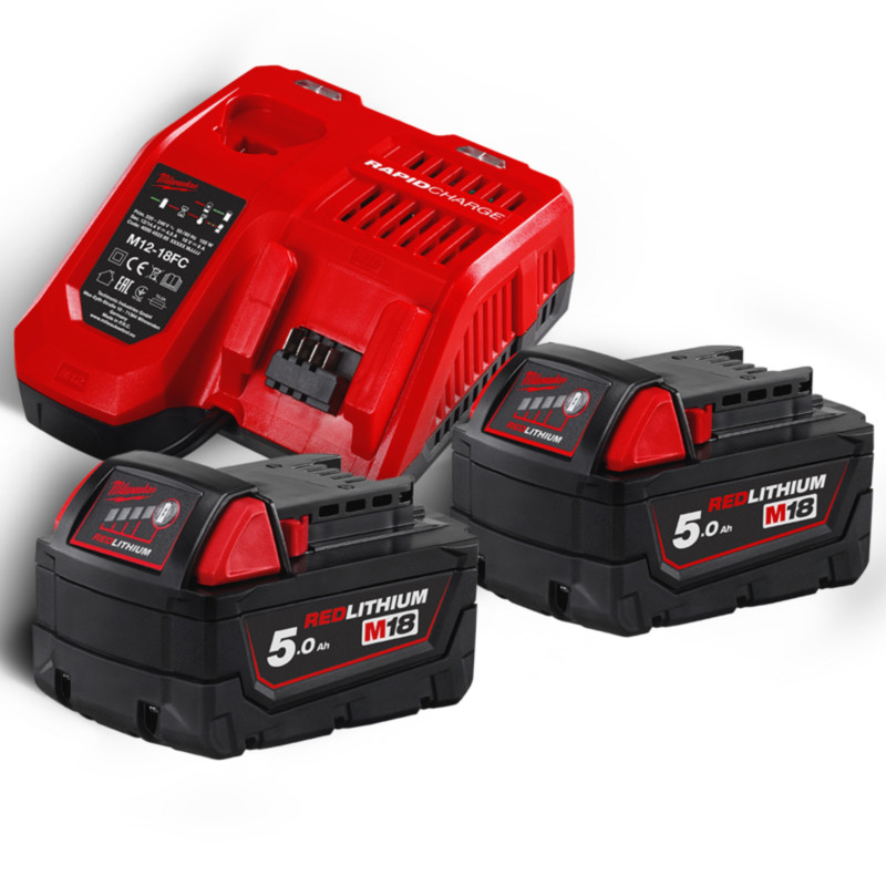 Купити Енергокомплект Li-Ion MILWAUKEE, M18 NRG-502С (зарядний пристрій M12-18FC, 2 акумулятори М18 В5 5Аг). Офіційний магазин Мілвокі Україна, фірмова гарантія з доставкою по Украіні