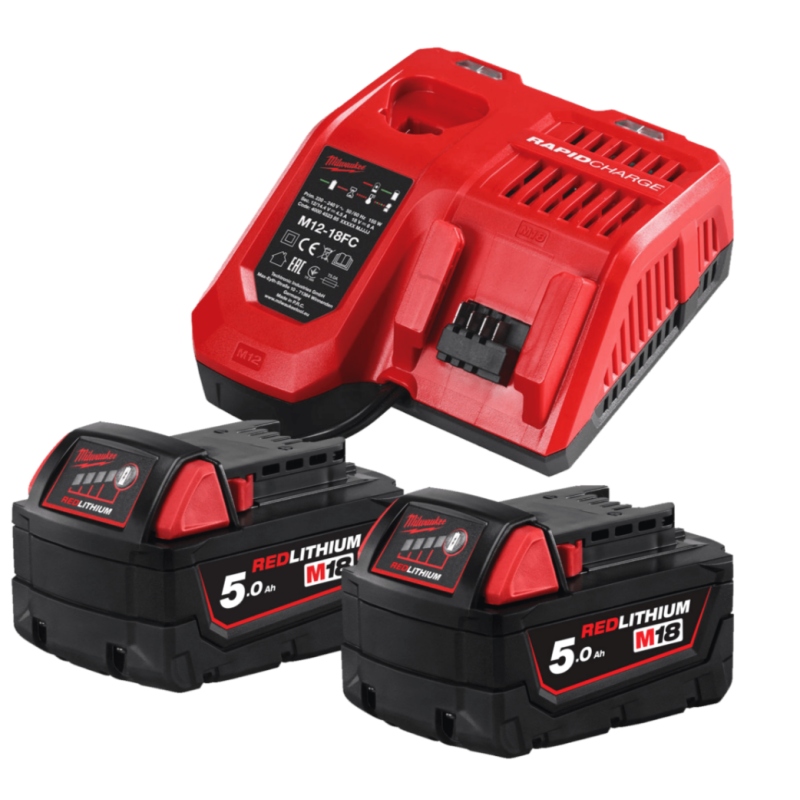 Купити Енергокомплект Li-Ion MILWAUKEE, M18 NRG-502С (зарядний пристрій M12-18FC, 2 акумулятори М18 В5 5Аг). Офіційний магазин Мілвокі Україна, фірмова гарантія з доставкою по Украіні