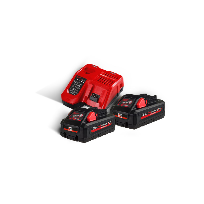 Купити Енергокомплект Li-Ion MILWAUKEE, M18 HNRG-302 (зарядний пристрій M12-18FC, 2 акумулятори М18 HВ3 3Аг, картонне пакування) + акумулятор M12 B2 2Аг. Офіційний магазин Мілвокі Україна, фірмова гарантія з доставкою по Украіні