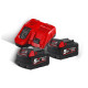 Купити Енергокомплект MILWAUKEE M18 NRG-502 (зарядний пристрій M12-18C, 2 акумулятори М18 В5 5Аг, картонне пакування). Офіційний магазин Мілвокі Україна, фірмова гарантія з доставкою по Украіні