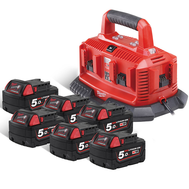 Купити Енергокомплект Li-Ion MILWAUKEE, M18 NRG-506 (зарядний пристрій M1418 C6, 6 акумуляторів М18 В5 5Аг). Офіційний магазин Мілвокі Україна, фірмова гарантія з доставкою по Украіні