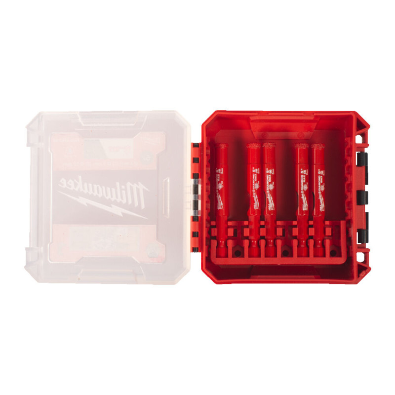 Купити Набір алмазних коронок Diamond Plus/Max MILWAUKEE, (1/4'' Hex) (Ø8мм, 5шт) (свердління з водою) пластиковий кейс. Офіційний магазин Мілвокі Україна, фірмова гарантія з доставкою по Украіні