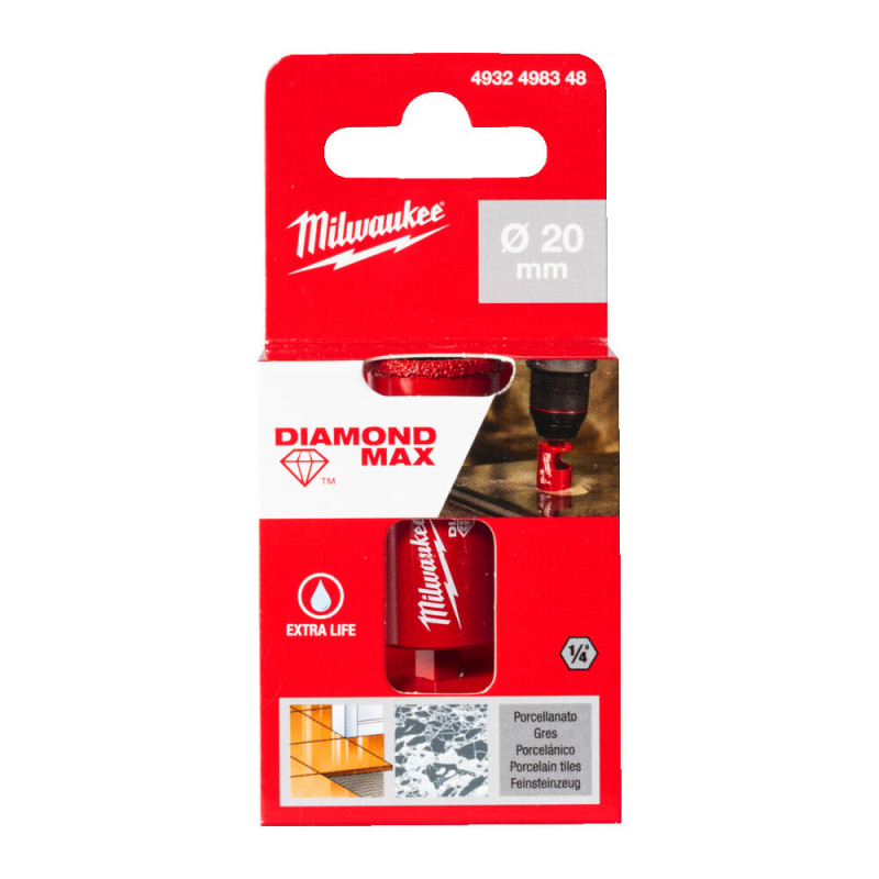 Купити Коронка алмазна Diamond Plus/Max MILWAUKEE, діаметр 20,0мм (1/4'' Hex) (свердління з водою). Офіційний магазин Мілвокі Україна, фірмова гарантія з доставкою по Украіні