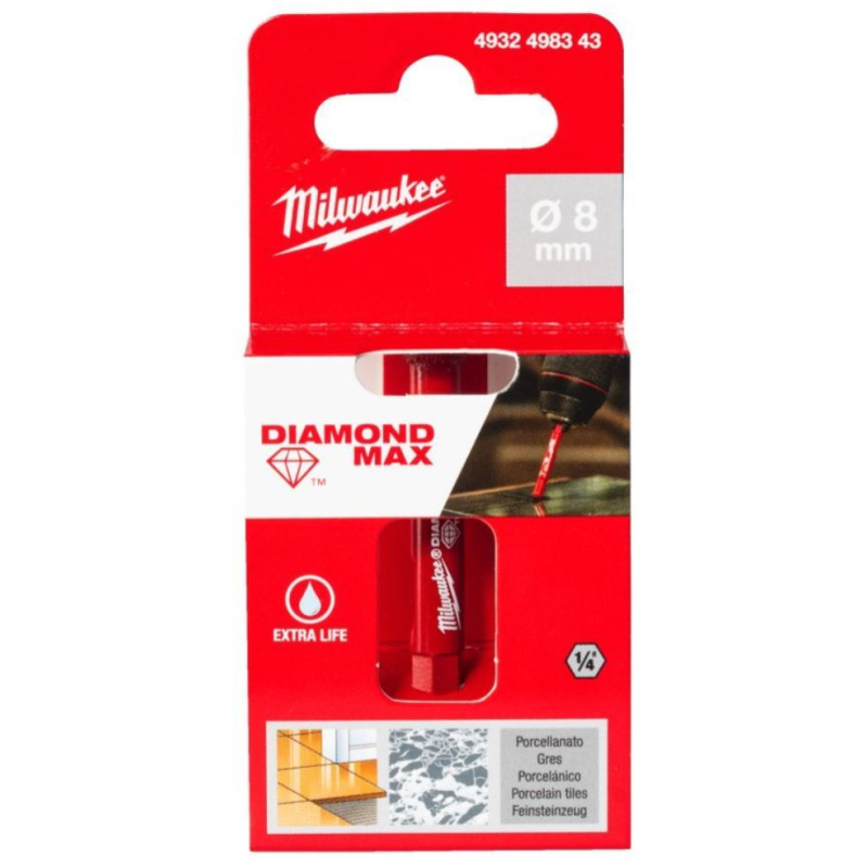 Купити Коронка алмазна Diamond Plus/Max MILWAUKEE, діаметр 8,0мм (1/4'' Hex) (свердління з водою). Офіційний магазин Мілвокі Україна, фірмова гарантія з доставкою по Украіні