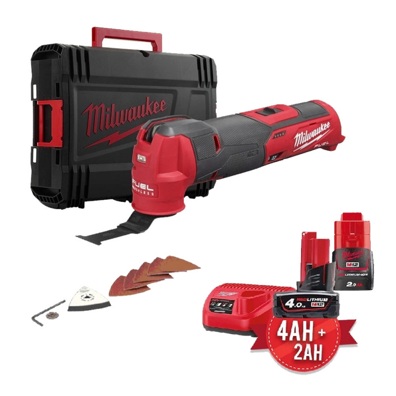 Купити Інструмент багатофунціональний акумуляторний безщітковий MILWAUKEE, M12 FMT-422X (зарядний пристрій С12 С, 1 х М12 В2 2Аг, 1 х М12 В4 4Аг, ключ, адаптер, полотно, шліфпыдошва, шліфлисти, протипиловий екран, HDкейс). Офіційний магазин Мілвокі Україна, фірмова гарантія з доставкою по Украіні