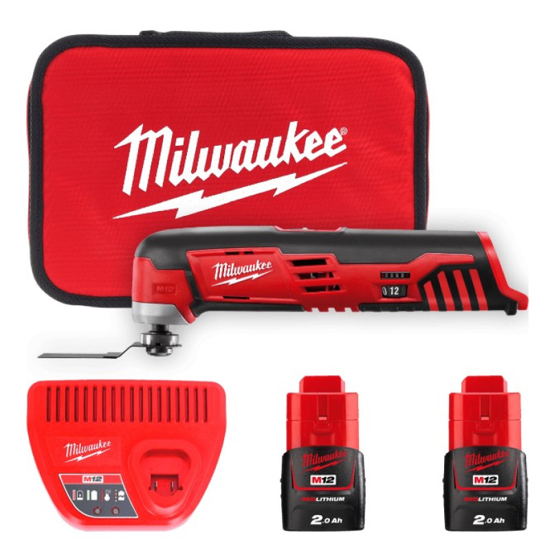 Купити Інструмент багатофунціональний акумуляторний MILWAUKEE, C12 MT-202B (зарядний пристрій С12 С, 2 акумулятори М12 В2 2Ач,  ключ, полотно, шліфпідошва, шліфлисти 16шт, сумка). Офіційний магазин Мілвокі Україна, фірмова гарантія з доставкою по Украіні