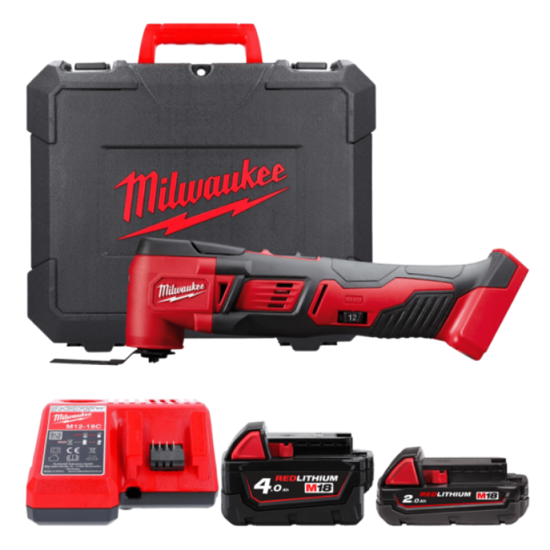 Купити Інструмент багатофунціональний акумуляторний MILWAUKEE, M18 BMT-421C (зарядний пристрій V12-18 C, 1 акумулятор М18 В2 2Аг, 1 акумулятор М18 В4 4Аг, аксесуари, кейс). Офіційний магазин Мілвокі Україна, фірмова гарантія з доставкою по Украіні