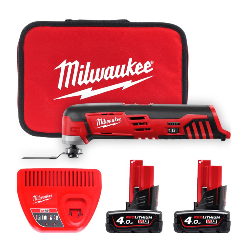 Купити Інструмент багатофунціональний акумуляторний MILWAUKEE, C12 MT-402B (зарядний пристрій С12 С, 2 акумулятори М12 В4 4Ач, ключ, полотно, шліфпідошва, шліфлисти 16шт, сумка). Офіційний магазин Мілвокі Україна, фірмова гарантія з доставкою по Украіні