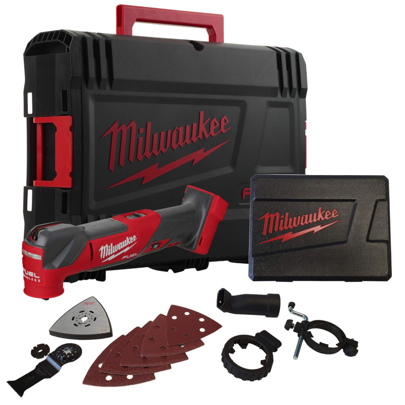 Купити Інструмент багатофунціональний акумуляторний MILWAUKEE, M18 FMT-0X (каркас, універсальне лезо, шліфувальна підошва, шліфувальний папір, HDкейс). Офіційний магазин Мілвокі Україна, фірмова гарантія з доставкою по Украіні