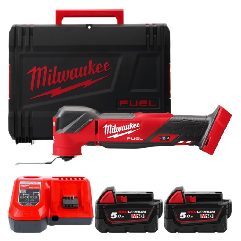 Купити Інструмент багатофунціональний акумуляторний MILWAUKEE, M18 FMT-502X (зарядний.пристрій M12-18 FC, 2 акумулятори М18 В5 5Аг, універсальний адаптер, адаптер для полотен, насадка для плунжерного пиляння, шліфувальна підошва, протипиловий екран, шліфувальні. Офіційний магазин Мілвокі Україна, фірмова гарантія з доставкою по Украіні