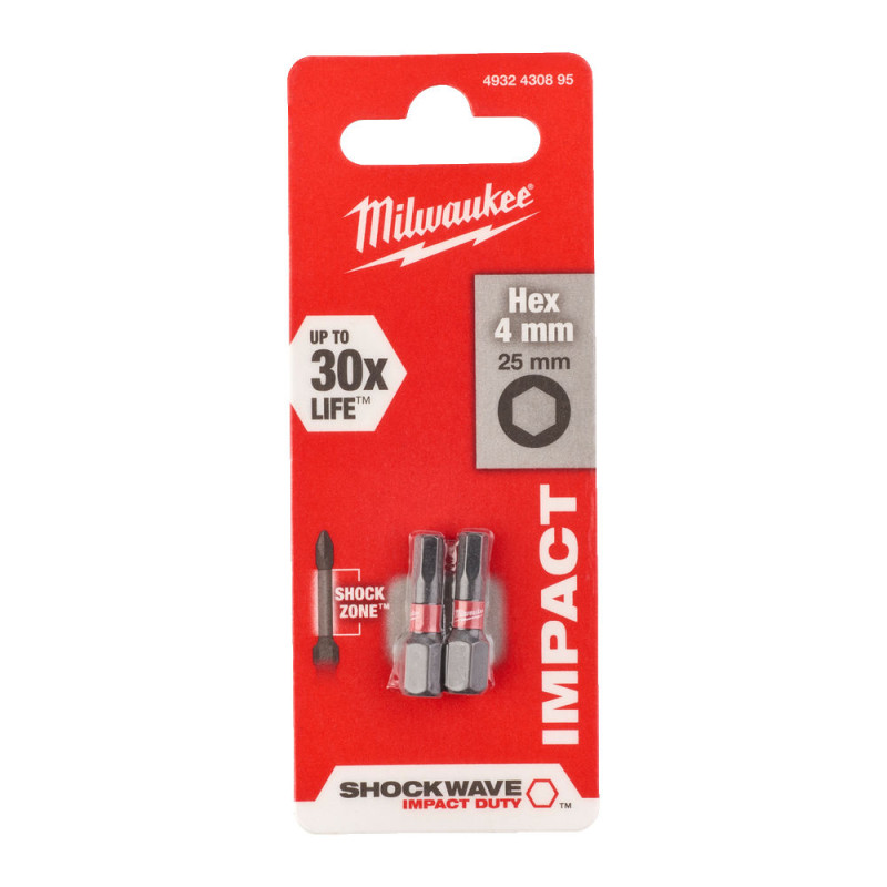 Купити Біта SHOCKWAVE MILWAUKEE, Hex4, 25мм, (2шт). Офіційний магазин Мілвокі Україна, фірмова гарантія з доставкою по Украіні