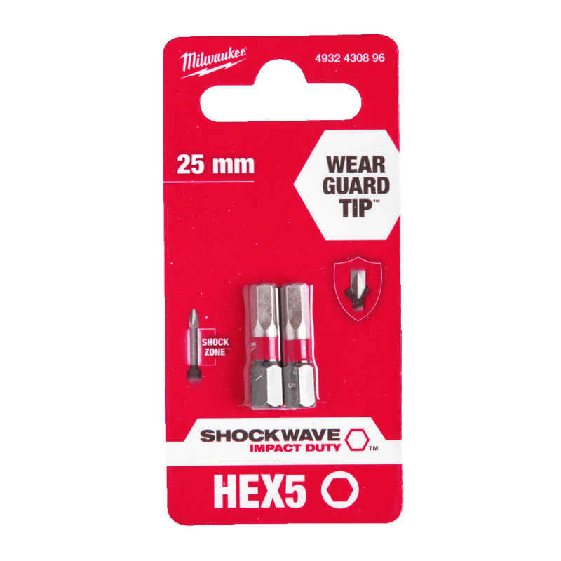 Купити Біта SHOCKWAVE MILWAUKEE, Hex5, 25мм, (2шт). Офіційний магазин Мілвокі Україна, фірмова гарантія з доставкою по Украіні