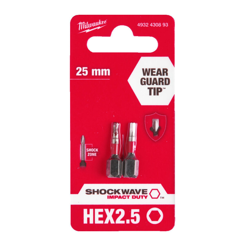 Купити Біта SHOCKWAVE MILWAUKEE, Hex2,5, 25мм, (2шт). Офіційний магазин Мілвокі Україна, фірмова гарантія з доставкою по Украіні