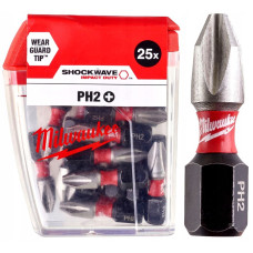 Купити Біта SHOCKWAVE MILWAUKEE, PH2, 25мм, (25шт), пластикова коробка. Офіційний магазин Мілвокі Україна, фірмова гарантія з доставкою по Украіні
