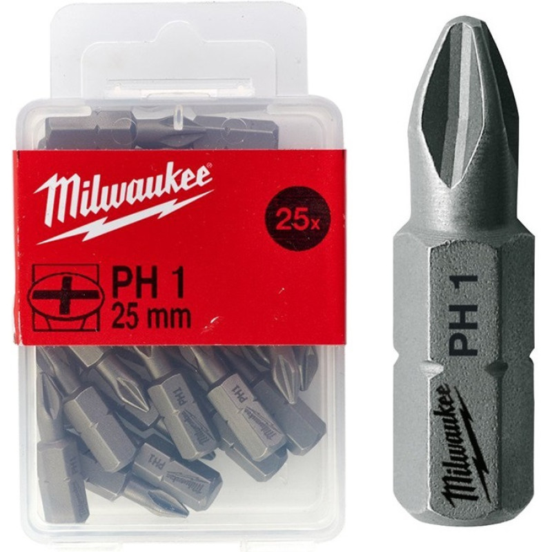 Купити Біта MILWAUKEE, PH2, 25мм, (25шт), пластикова коробка. Офіційний магазин Мілвокі Україна, фірмова гарантія з доставкою по Украіні