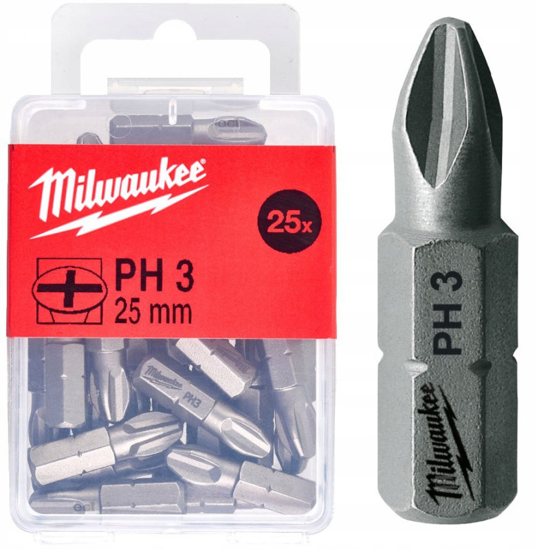 Купити Біта MILWAUKEE, PH3, 25мм, (25шт), пластикова коробка. Офіційний магазин Мілвокі Україна, фірмова гарантія з доставкою по Украіні