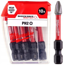 Купити Біта SHOCKWAVE MILWAUKEE, PH2, 50мм, (10шт), пластикова коробка. Офіційний магазин Мілвокі Україна, фірмова гарантія з доставкою по Украіні