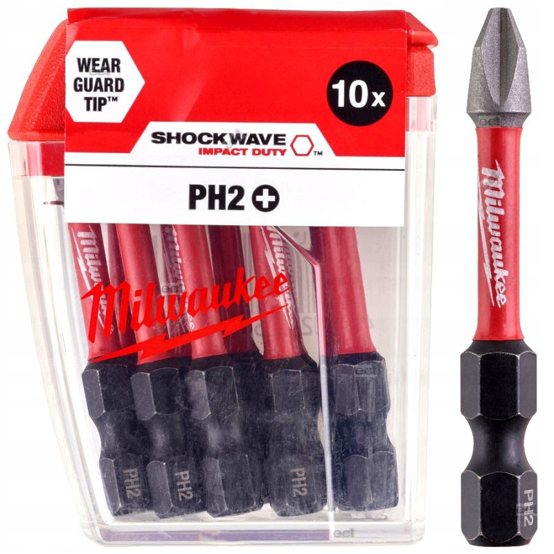Купити Біта SHOCKWAVE MILWAUKEE, PH2, 50мм, (10шт), пластикова коробка. Офіційний магазин Мілвокі Україна, фірмова гарантія з доставкою по Украіні